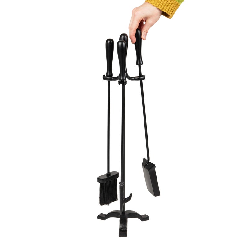 Mind Reader Fireplace Tool Set, Poker, Ash Brush, Shovel Scoop, Stand, Wrought Iron and Steel, 6.25"L x 6.25"W x 30"H, Black - Image 4